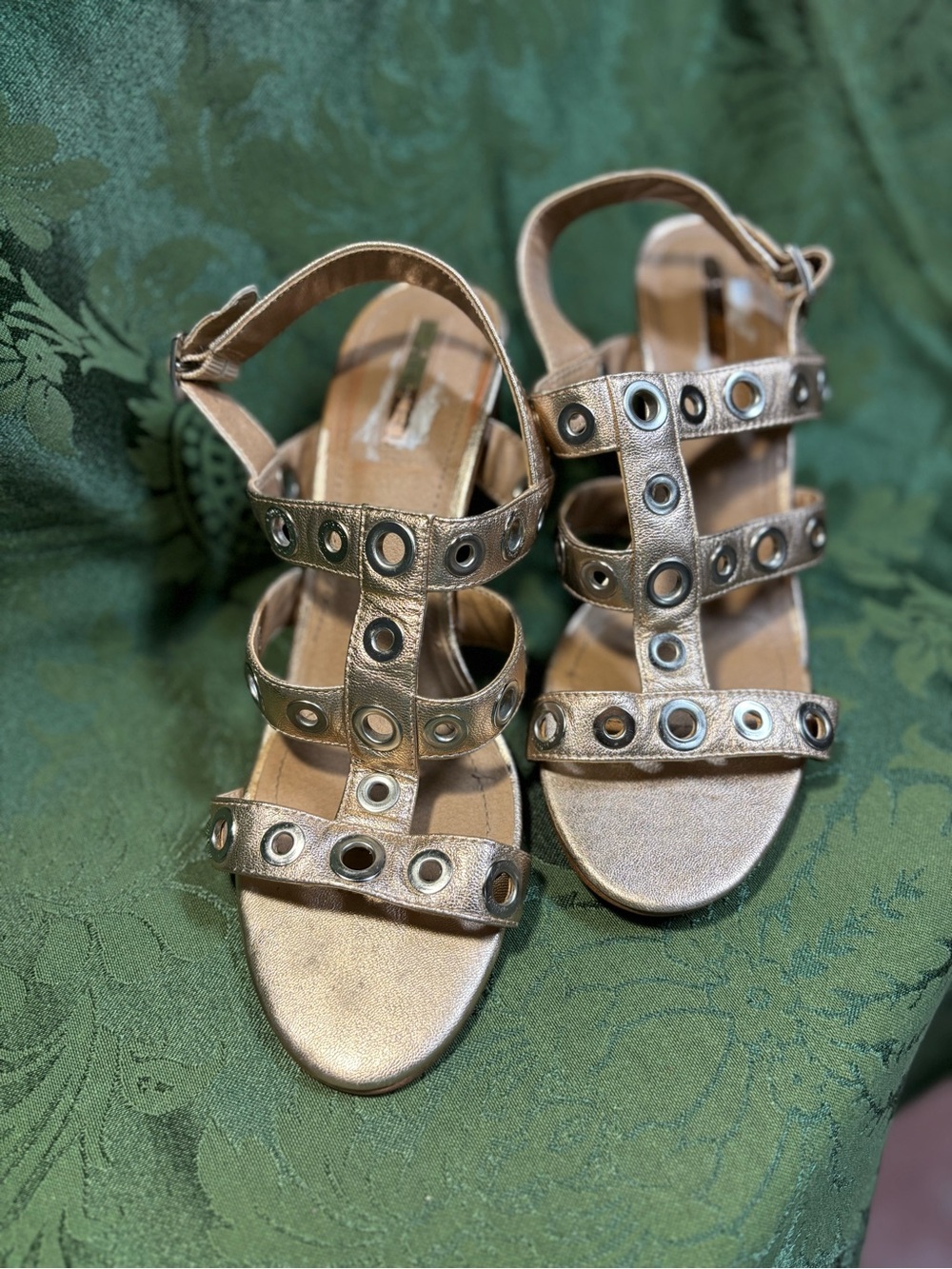 Tahari Gold Grommet-Strap Heels